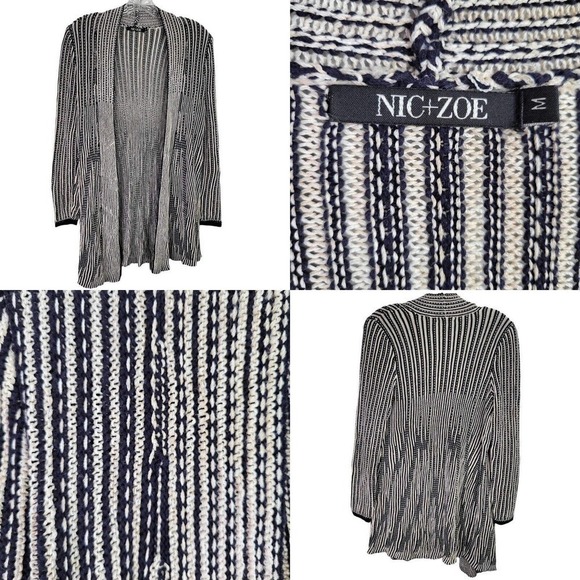 Nic + Zoe Women’s Sweater Cardigan Size M Cotton Rayon Open Front Blue - Picture 1 of 9